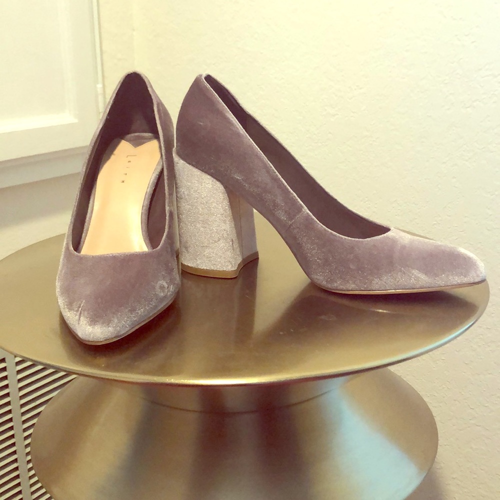 Leith stacked faux velvet heel